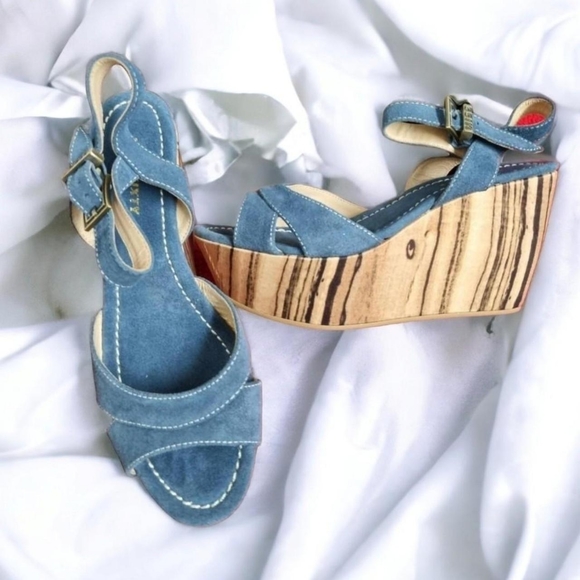 Miss Sixty Shoes - Miss sixty blue denim look suede Cork effect wedged sandals. Size 37 uk 4Bnib